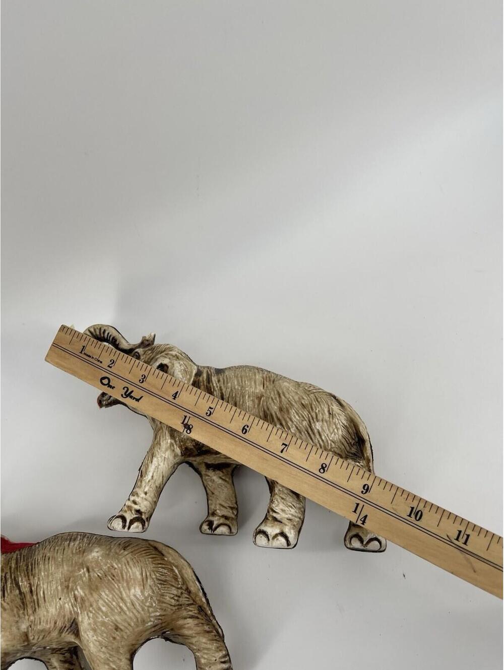 Pair Vintage Plastic Elephant Figurines Ivory Tone Tusks Safari Decor 8” - Picture 5 of 9